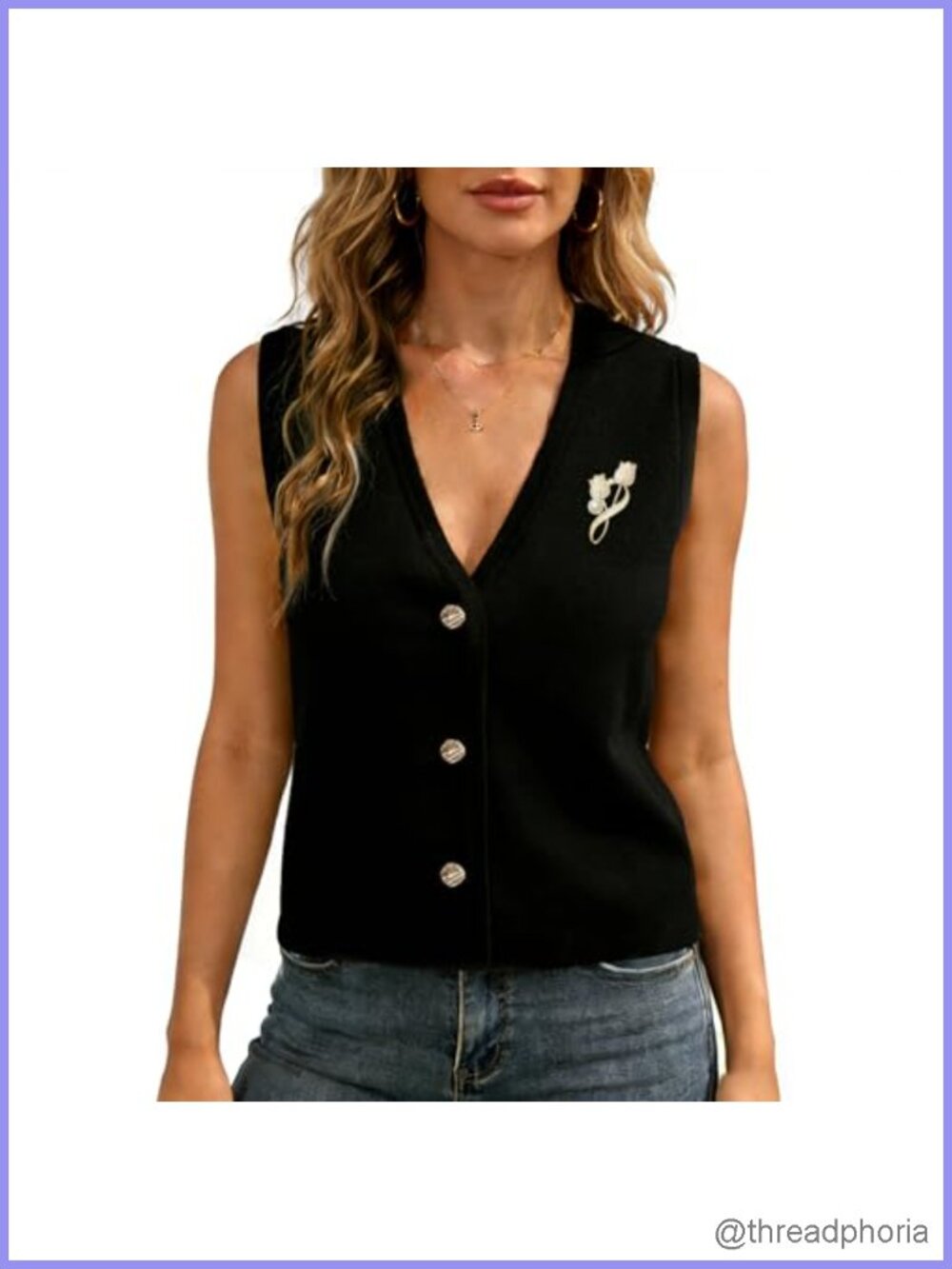 Striped Button Up Sweater Vest 2PC Set with Brooch Women's Sleeveless V-Neck